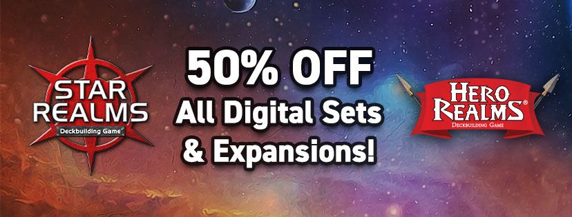 Digital Sale – 50% Off All Star Realms & Hero Realms Sets, Free Caution Signs and Sherlock Solitaire